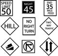 Icons of warning, information and directional road signs