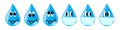 Icons of water droplets with different emotions, in a mask scared looking in different directions.