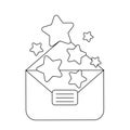 Paper envelope with stars. Black and white illustration. Feedback concept