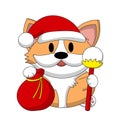 Cute dog Corgi Santa Claus. Draw illustration in color