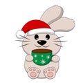 Cute Rabbit with cup coffee. Draw illustration in color Royalty Free Stock Photo