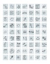 Icons for websites of clothing, hats, jackets shirts neckties shoes, socks and underwear tank top dresser and closet. Royalty Free Stock Photo