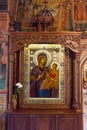 Icons in a wooden carved salary in the Troyan Monastery, Bulgaria Royalty Free Stock Photo