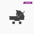 Black solid flat stroller, baby carriage icon