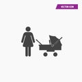 Black Woman silhouette with Baby Stroller icon. Royalty Free Stock Photo