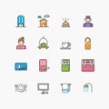 Hotel and Homestay icons set,  flat line design vector Royalty Free Stock Photo