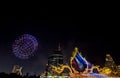 Charoen Nakhon Road,Khlong San,Bangkok,Thailand on November 11,2018:Drone Light Show in Grand Opening Ceremony as seen from River