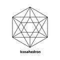 Icosahedron line drawing, sacred geometry, platonic solid, logo design, vector illustration