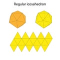 Icosahedron with net. Regular polyhedron. Vector illustration