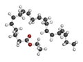 Icosapent ethyl (ethyl eicosapentaenoic acid) drug molecule. 3D rendering. Atoms are represented as spheres with conventional