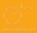 Icosapent ethyl ethyl eicosapentaenoic acid drug molecule. Skeletal formula.