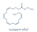 Icosapent ethyl ethyl eicosapentaenoic acid drug molecule. Skeletal formula. Royalty Free Stock Photo