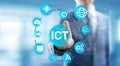 ICT - Information and communication technology concept on virtual screen. Royalty Free Stock Photo
