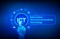 ICT. Information and communication technology concept on virtual screen. Wireless communication network. Intelligent system Royalty Free Stock Photo