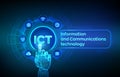 ICT. Information and communication technology concept on virtual screen. Wireless communication network. Intelligent system
