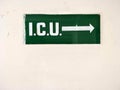 ICU : Intensive care unit for critical patients - Information plate at the door in the Hospitalization Royalty Free Stock Photo