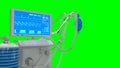 ICU lung ventilator with bed 3d renders isolated on green, healthcare 3d illustration Royalty Free Stock Photo