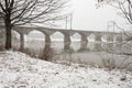 Icy bridge on Susquehanna River in Harrisburg, PA Royalty Free Stock Photo