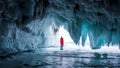 Icy cave. Winter fabulous New Year`s image.