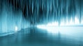 Icy cavern with numerous icicles hanging from the ceiling Royalty Free Stock Photo