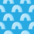 Icy cold house wallpaper. Winter construction from ice blocks backdrop. Igloo seamless pattern