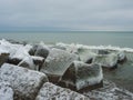 Icy Embrace: A Chilly Coastal Retreat, Uzavas Baka, Latvija Royalty Free Stock Photo