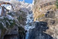 icy frozen waterfall in Hallstatt Austria winter time Royalty Free Stock Photo