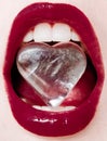Icy heart, female lips with glossy lipstick and white teeth for glamour and beauty brand Royalty Free Stock Photo