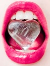 Icy heart, female lips with glossy lipstick and white teeth for glamour and beauty brand Royalty Free Stock Photo