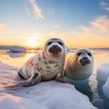 Icy Illusion - Seals Playfully Peeking Out from Broken Ice Sheets