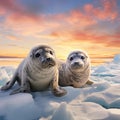 Icy Illusion - Seals Playfully Peeking Out from Broken Ice Sheets