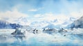 Glacier Of Australia A Breathtaking Watercolor Illustration Of Frozen Lake Icebergs