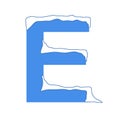 Icy letter E with a snow cap. Decorative winter font Royalty Free Stock Photo