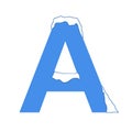 Icy letter A with a snow cap. Decorative winter font Royalty Free Stock Photo