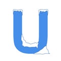 Icy letter U with a snow cap. Decorative winter font Royalty Free Stock Photo