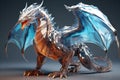 Ice crystal dragon with full-length wings on a solid background. Generative ai Royalty Free Stock Photo