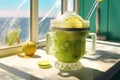 icy margarita blender with lime and salt on a sunny day