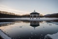 An icy morning at a frozen pond Royalty Free Stock Photo