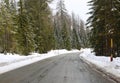 Icy mountain road with snow at the edges Royalty Free Stock Photo