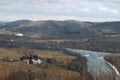 Icy river and farm Royalty Free Stock Photo