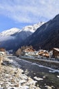 Icy river flowing through the Otztal Valley in Solden Alpine resort