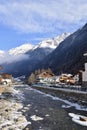 Icy river flowing through the Otztal Valley in Solden Alpine resort
