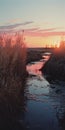 Romanticized Country Life Sunset Over A Marsh With Long Grass Royalty Free Stock Photo