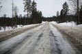 Icy road in northern Sweden during winter Royalty Free Stock Photo