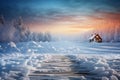 Icy road in a vast winter landscape creates a tranquil scene Royalty Free Stock Photo