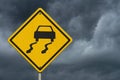 Icy roads yellow and black warning USA highway sign Royalty Free Stock Photo