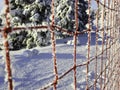 icy safety red net at the ski lift Royalty Free Stock Photo