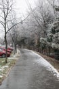 Icy sidewalk on the cold winter day Royalty Free Stock Photo