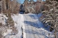 Icy Slippery Conditions on a Picturesque Hilly Country Road in Simcoe County Ontario Canada Royalty Free Stock Photo