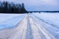 Icy, slippery countryside road. Royalty Free Stock Photo